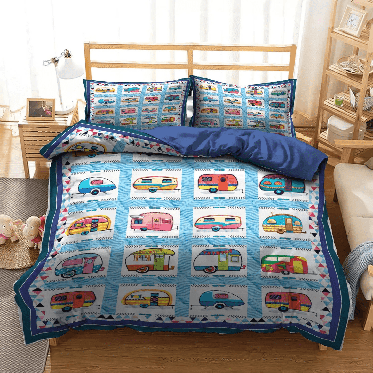 Camper King Size Bedding Set, Camping Matching Soft Duvet Cover Set, Camping Camper Love Bedding Set, Gifts for Camping