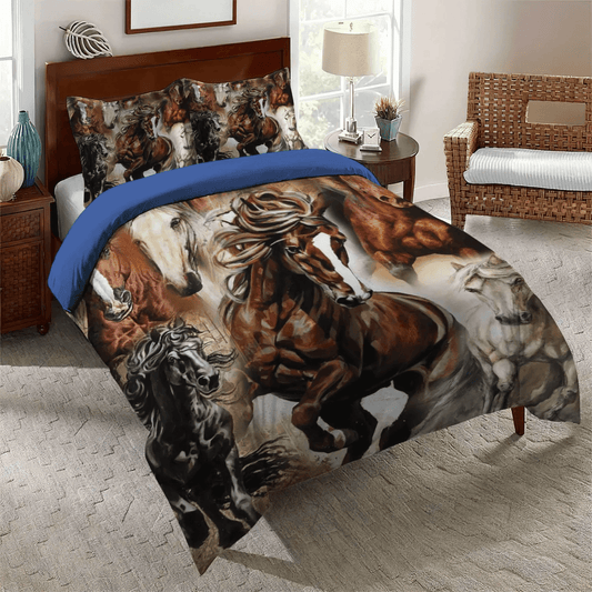 Abstract Horse Soft Duvet Cover Set, Horse In Motion Queen Size Bedding Set, Colorful Horse Bedding set, Horse Ver DNT Bedding Set, Gifts for Horse