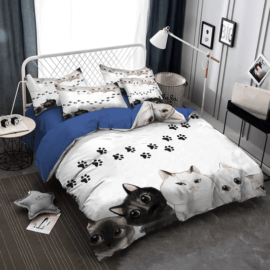 Cat Paw King Size Bedding Set, Cat Tracks Bedding set, Cat Soft Duvet Cover Set, Cat PTS Bedding Set, Gifts for Cat