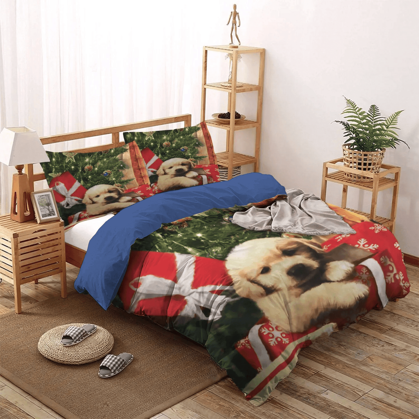 Personalized 3-piece Duvet Cover Bedding Set  Christmas Penguin Queen Size Bedding Set, Merry Christmas Quotes Bedding set, Dog Love Christmas Bedding Set, Gifts for Dog