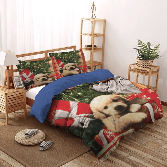 Personalized 3-piece Duvet Cover Bedding Set  Christmas Penguin Queen Size Bedding Set, Merry Christmas Quotes Bedding set, Dog Love Christmas Bedding Set, Gifts for Dog