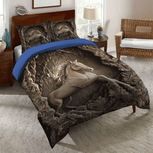 Colorful Horse Bedding set, Horse In Motion Soft Duvet Cover Set, Horse Running Queen Size Bedding Set, Horse Bedding Set, Gifts for Horse