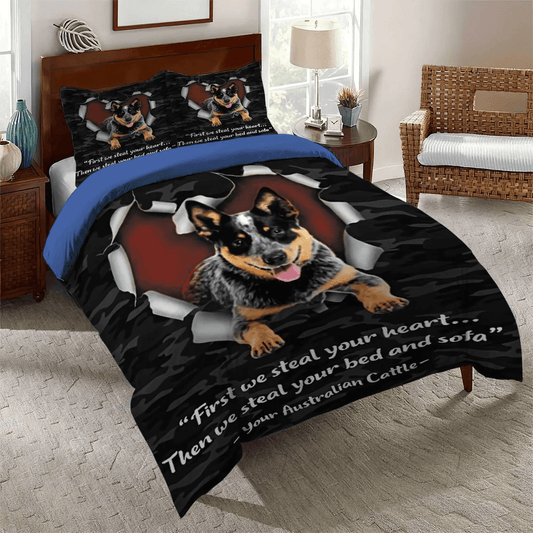 Cattle King Size Bedding Set, Cattle Decapitation Soft Duvet Cover Set, Australian Cattle Dog Bedding Set, Gifts for Australian