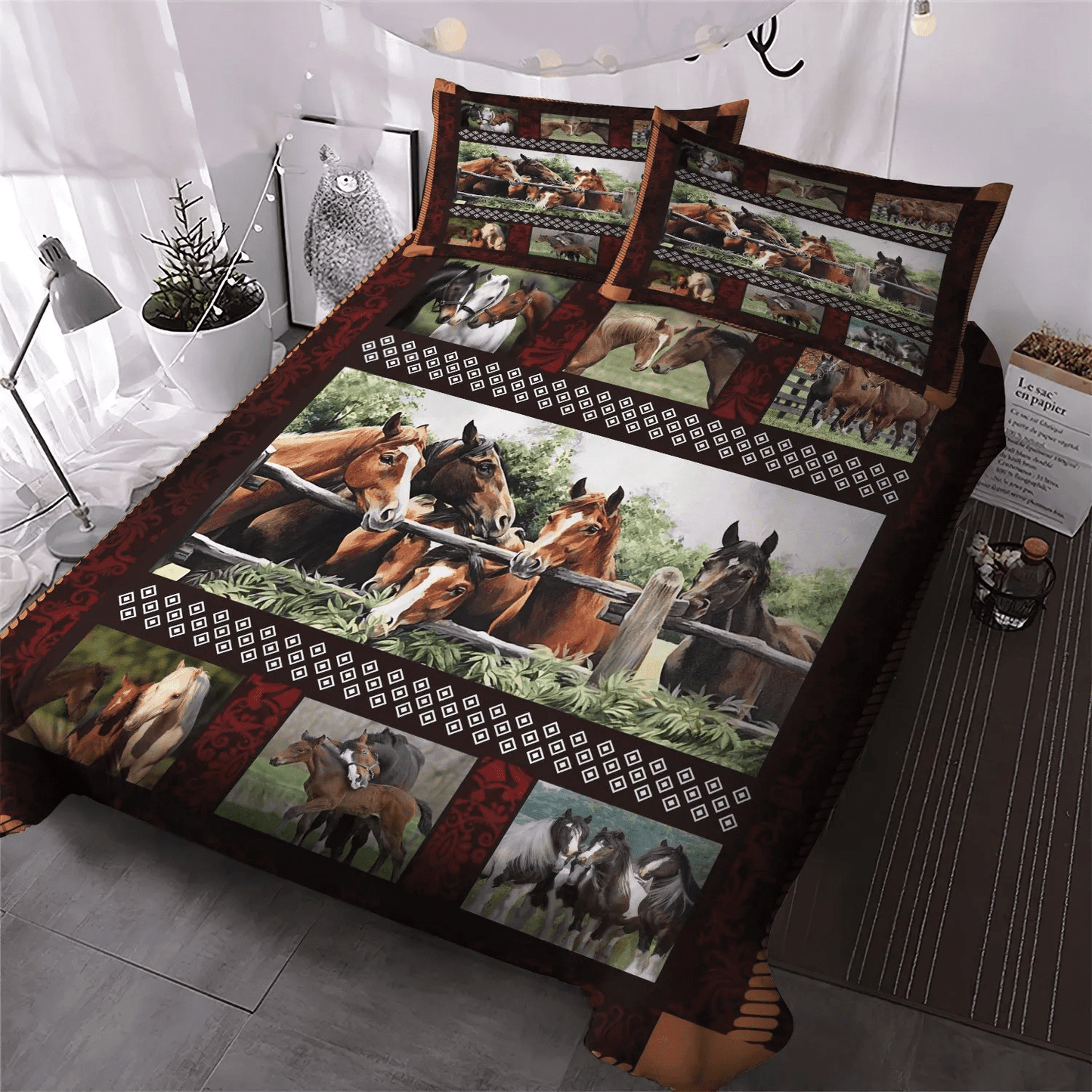 Abstract Horse Queen Size Bedding Set, Horse Bedding set, Horse Running Soft Duvet Cover Set, Horse Bedding Set, Gifts for Horse
