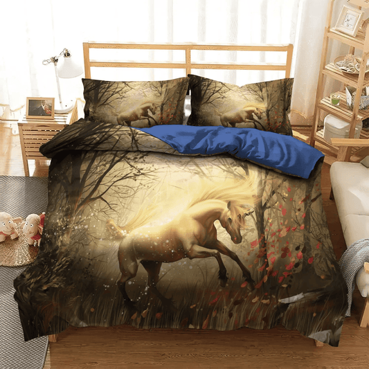Galloping Horse Soft Duvet Cover Set, Horse In Motion King Size Bedding Set, Colorful Horse Queen Size Bedding Set, Horse Bedding Set, Gifts for Horse