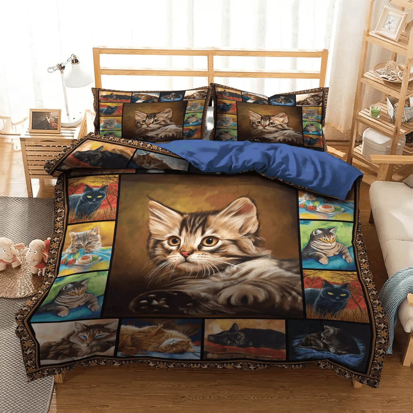 Cat Paw Soft Duvet Cover Set, Cat Tracks Bedding set, Cat Queen Size Bedding Set, Cat NHM Bedding Set, Gifts for Cat