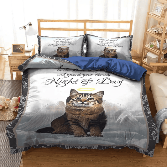 Angle Bedding set, Angel Lover Queen Size Bedding Set, Cat Soft Duvet Cover Set, Angle Cat Bedding Set, Gifts for Cat
