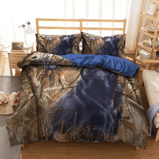 Brown Labrador Soft Duvet Cover Set, American Flag Deer Hunting Queen Size Bedding Set, Labrador Hunting DKN Bedding Set, Gifts for Hunting