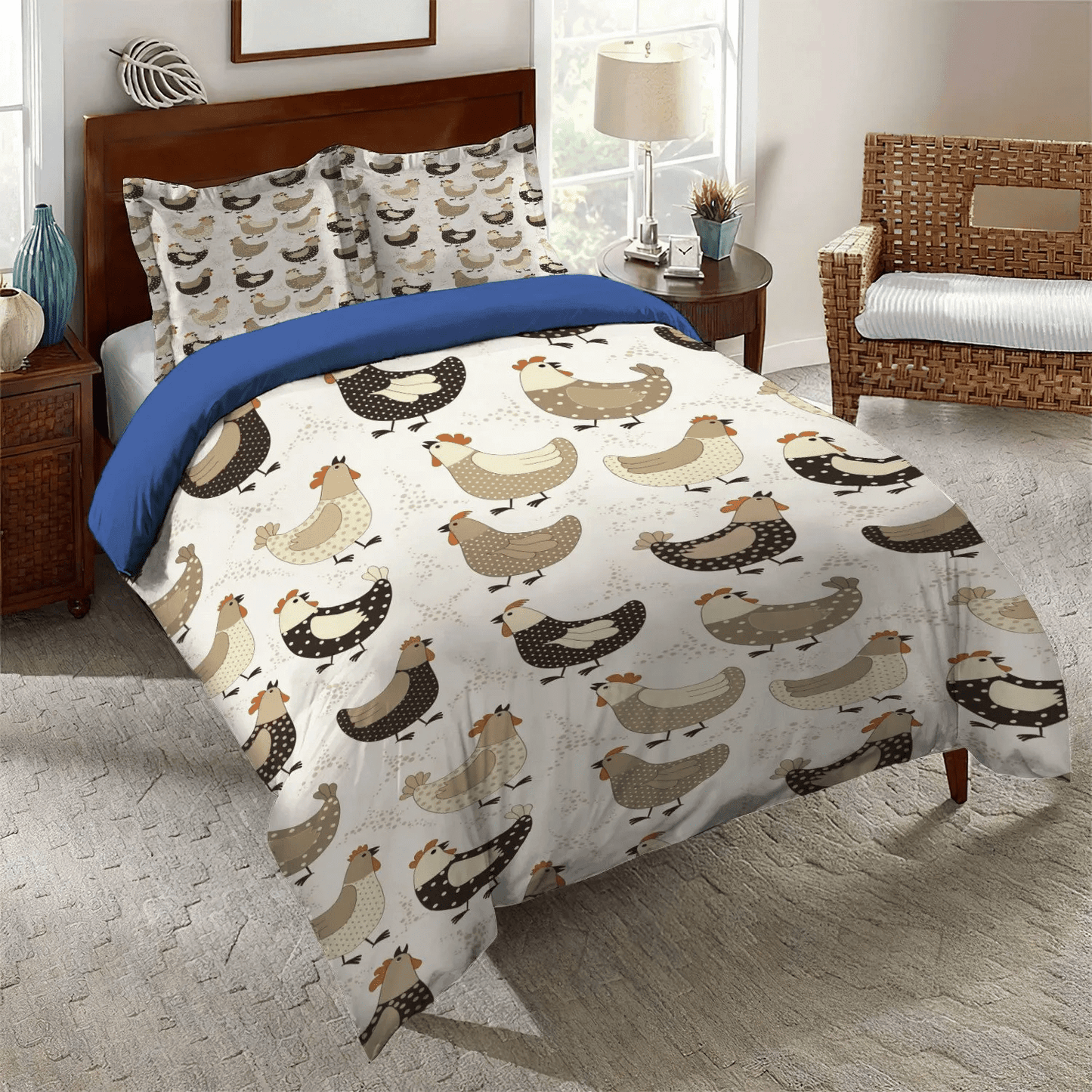 Chicken King Size Bedding Set, Chicken Farmer Soft Duvet Cover Set, Chicken Mom Bedding set, Cute Chicken Bedding Set, Gifts for Chicken