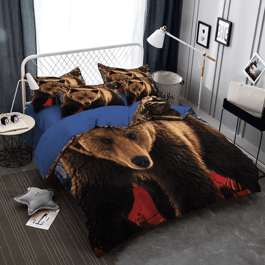 Baby Bear King Size Bedding Set, Bear Bedding set, Dark Brown Dog Soft Duvet Cover Set, Brown Bear Bedding Set, Gifts for Bear