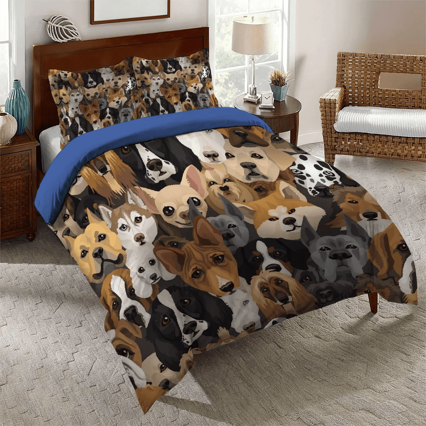 Chibi Dog Chibi Dog Chibi Dog Chibi Dog Soft Duvet Cover Set, Doggo Queen Size Bedding Set, Various Dog breeds Throw Bedding Set, Gifts for Dog