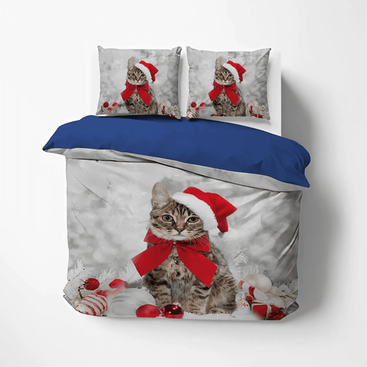 Christmas Soft Duvet Cover Set, Christmas Penguin Queen Size Bedding Set, Christmas Theme Christmas Cat LTTL Bedding Set, Gifts for Cat
