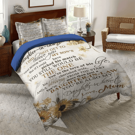 Personalized 3-piece Duvet Cover Bedding Set  Daughters King Size Bedding Set, Sunflower My Daughter In Law Youre My Daughter In Heart Bedding Set, Gifts for Daughter