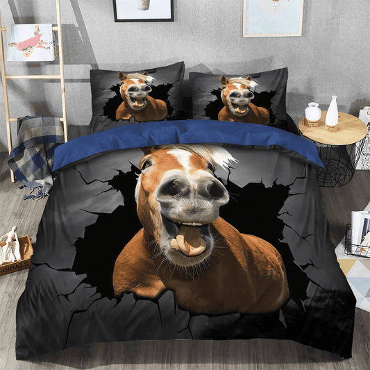 Galloping Horse Queen Size Bedding Set, Colorful Horse Soft Duvet Cover Set, Horse Broken Glass Bedding Set, Gifts for Horse