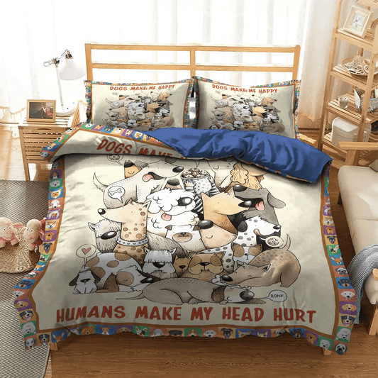 Chibi Dog Chibi Dog Chibi Dog Chibi Dog Soft Duvet Cover Set, Cute Sleeping Chibi Dog Bedding set, Happy Dogs Bedding Set, Gifts for Dog