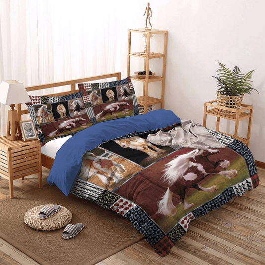Colorful Horse Bedding set, Horse In Motion King Size Bedding Set, Horse Soft Duvet Cover Set, Gypsy Horse Bedding Set, Gifts for Horse