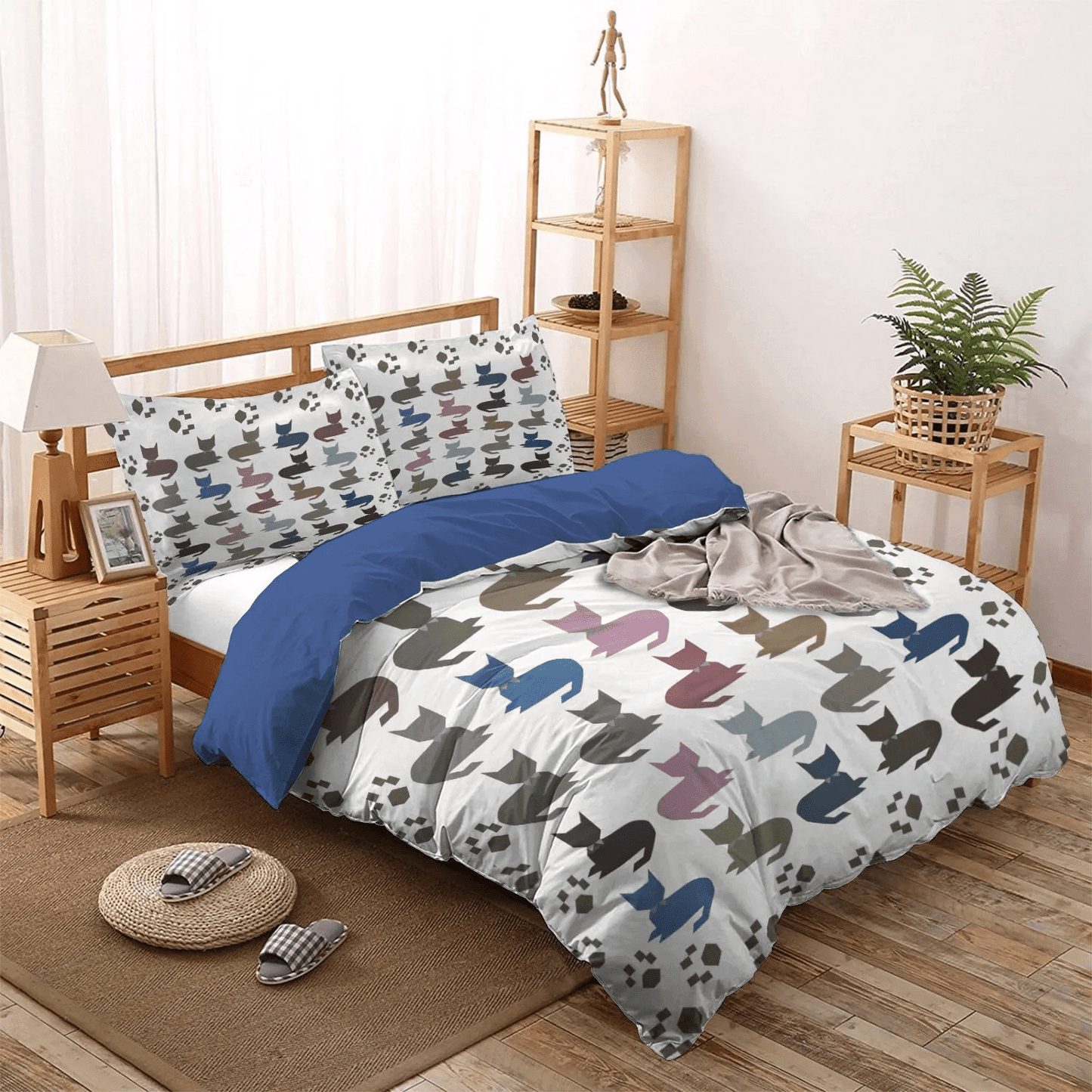 Cat Paw King Size Bedding Set, Cat Bedding set, Cat Tracks Soft Duvet Cover Set, Cats Bedding Set, Gifts for Cat