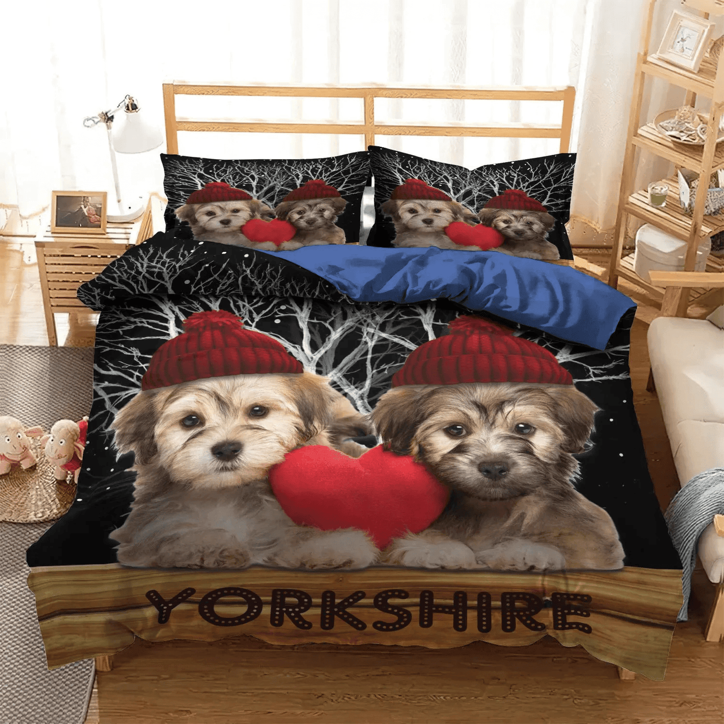 Personalized 3-piece Duvet Cover Bedding Set  Yorkshire Terrier Mom King Size Bedding Set, Christmas Penguin Queen Size Bedding Set, Yorkshire Merry Christmas NHM Bedding Set, Gifts for Yorkshire