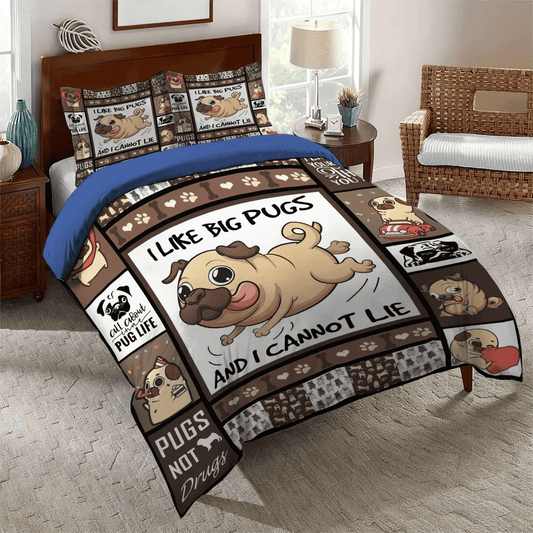 Cute Pug King Size Bedding Set, Funny Pug Dog Soft Duvet Cover Set, Pug Lover Bedding set, Pug Queen Size Bedding Set, Pug Bedding Set, Gifts for Pug