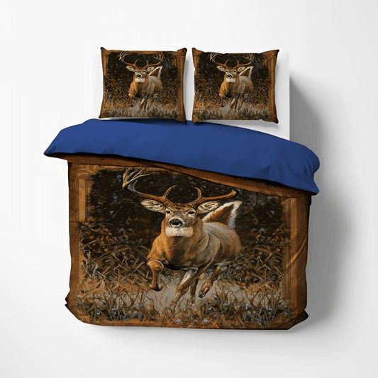 A Righteous Man Goes Hunting King Size Bedding Set, Christmas Deer Soft Duvet Cover Set, Deer Hunting NHM Bedding Set, Gifts for Deer