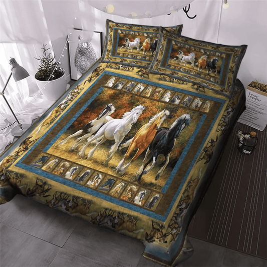 Galloping Horse King Size Bedding Set, Abstract Horse Bedding set, Horse Soft Duvet Cover Set, Horse Beautifuls Bedding Set, Gifts for Horse