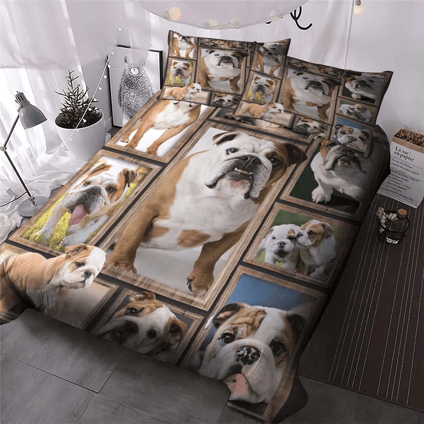 Bulldog King Size Bedding Set, Cute Sleeping Chibi Dog Soft Duvet Cover Set, Dog Bedding set, Bulldog Dog Bedding Set, Gifts for Dog