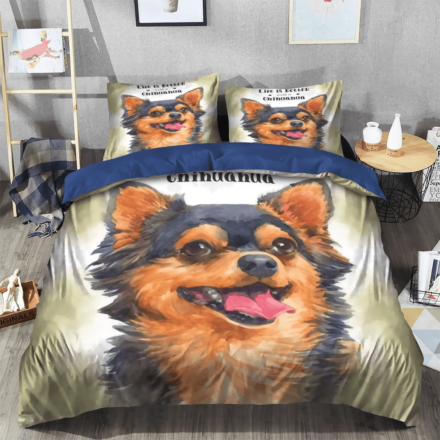 Chihuahua King Size Bedding Set, Chihuahua Dog Lover Soft Duvet Cover Set, Chihuahua Owner Bedding set, Chihuahua Bedding Set, Gifts for Chihuahua