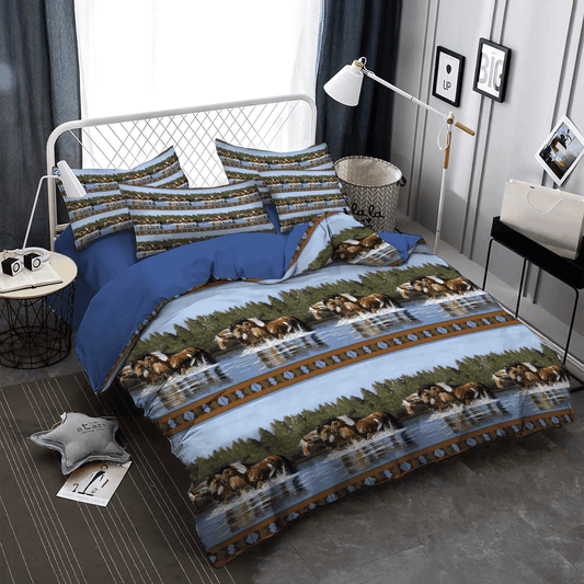 Colorful Horse Soft Duvet Cover Set, Abstract Horse Queen Size Bedding Set, Horse King Size Bedding Set, Horse Bedding Set, Gifts for Horse