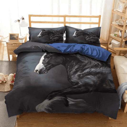 Galloping Horse Soft Duvet Cover Set, Abstract Horse King Size Bedding Set, Horse Running Bedding set, Horse Cool NHM Bedding Set, Gifts for Horse