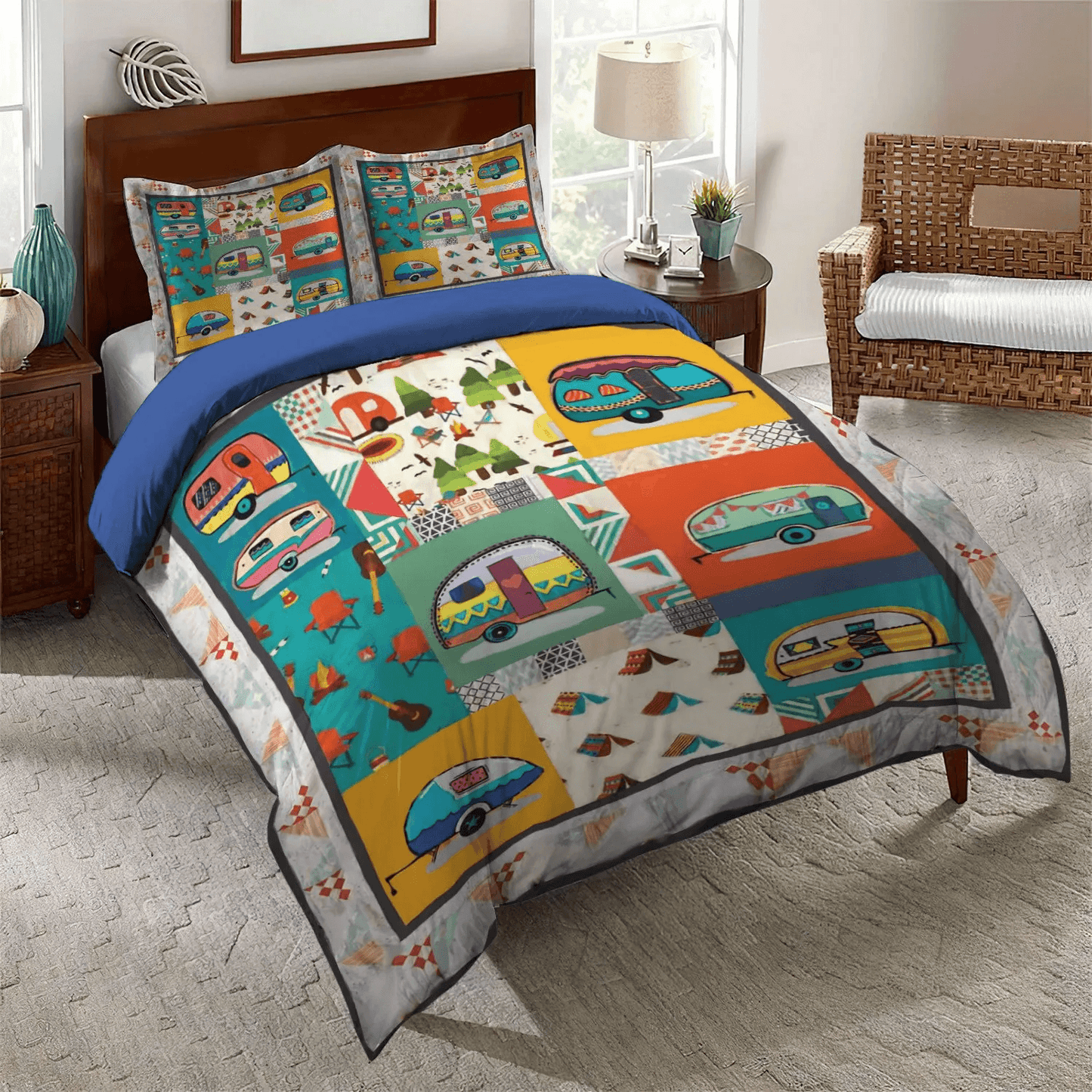 Camping Matching Queen Size Bedding Set, Family Camping Bedding set, Camping Soft Duvet Cover Set, Camping Bedding Set, Gifts for Camping