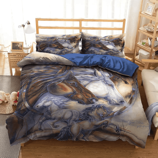 Colorful Horse Soft Duvet Cover Set, Horse Bedding set, Horse Running King Size Bedding Set, Horses NHM Bedding Set, Gifts for Horse