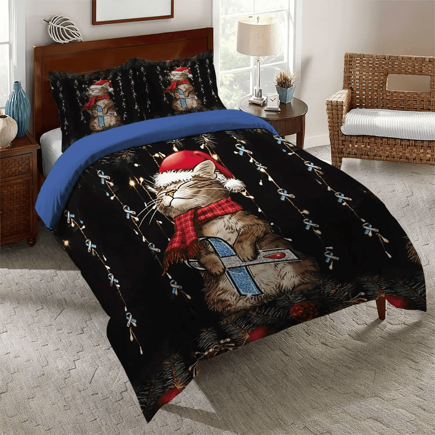 Diabetes King Size Bedding Set, Cat Paw Soft Duvet Cover Set, Diabetes Cat Christmas Bedding Set, Gifts for Diabetes