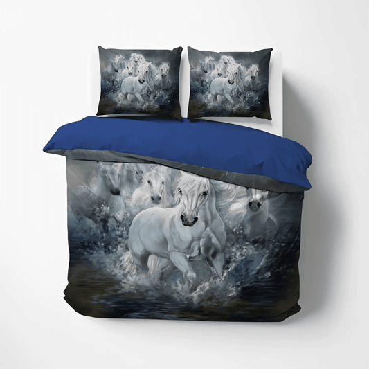 Colorful Horse Queen Size Bedding Set, Horse Soft Duvet Cover Set, Galloping Horse Bedding set, Horse Bedding Set, Gifts for Horse