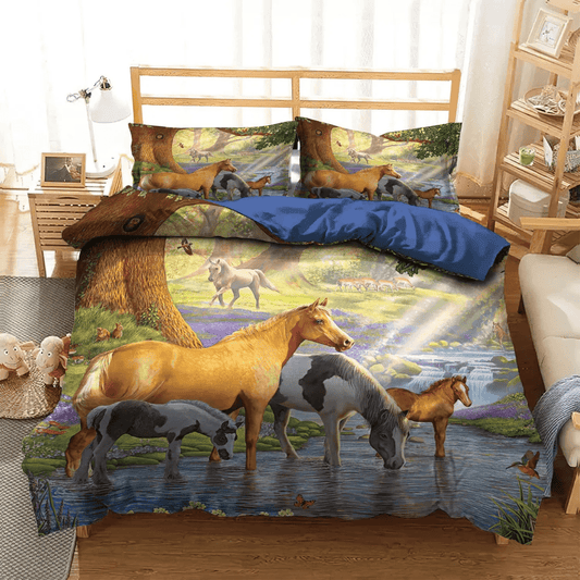 Galloping Horse Bedding set, Horse Running Soft Duvet Cover Set, Horse Queen Size Bedding Set, Horse Bedding Set, Gifts for Horse