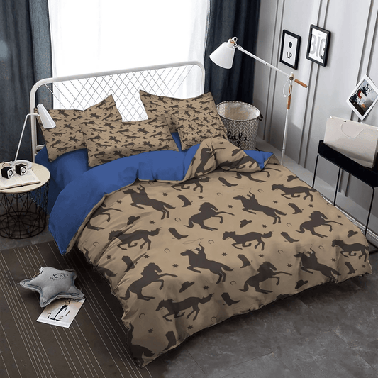 Golden Cowboys Soft Duvet Cover Set, Horse Lover King Size Bedding Set, Cowboy Bedding set, Western Cowboy HCD Bedding Set, Gifts for Cowboy