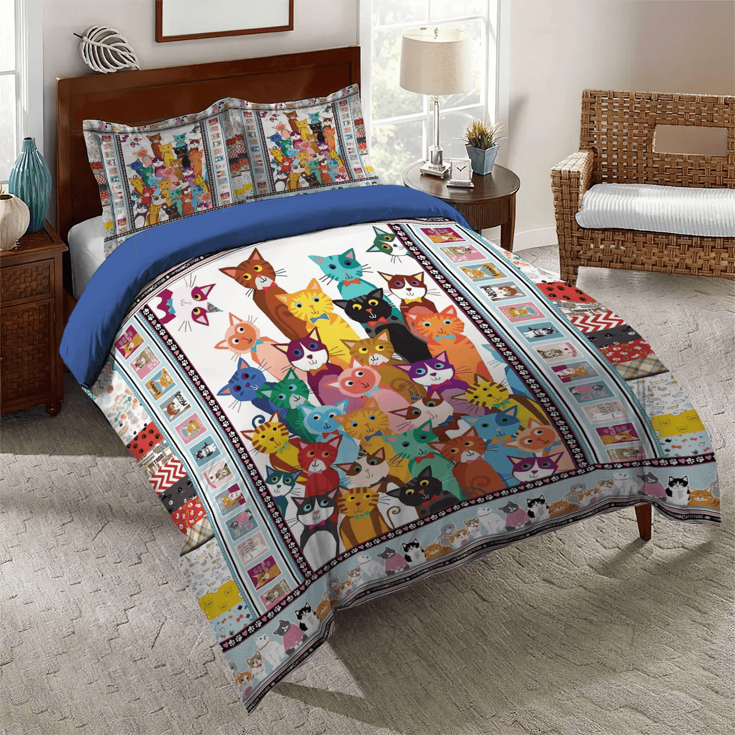 Cat Paw Soft Duvet Cover Set, Cat Bedding set, Cat Tracks King Size Bedding Set, Cat Play With Cats Bedding Set, Gifts for Cat