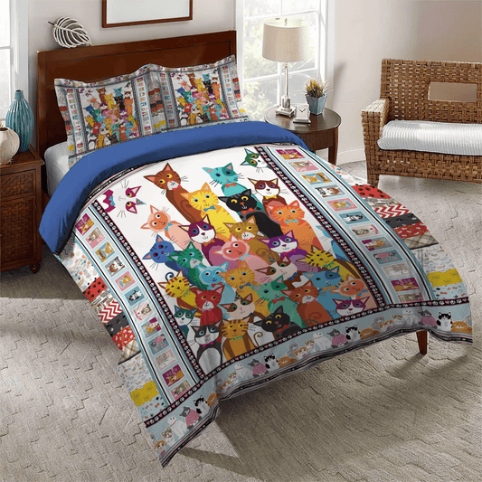 Cat Paw Soft Duvet Cover Set, Cat Bedding set, Cat Tracks King Size Bedding Set, Cat Play With Cats Bedding Set, Gifts for Cat