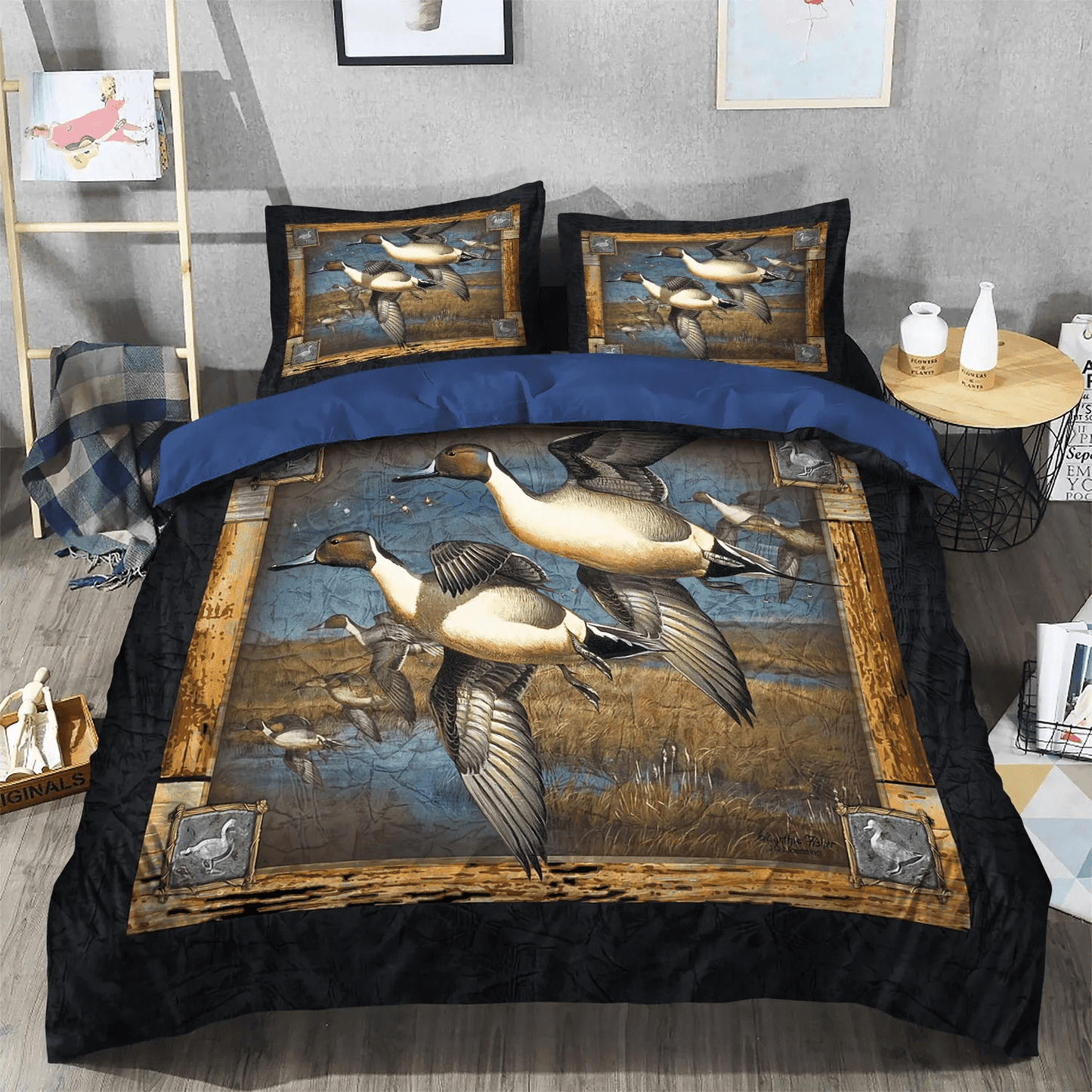 American Flag Deer Hunting King Size Bedding Set, A Righteous Man Goes Hunting Soft Duvet Cover Set, Hunting Soft Duvet Cover Set, Gifts for Hunting