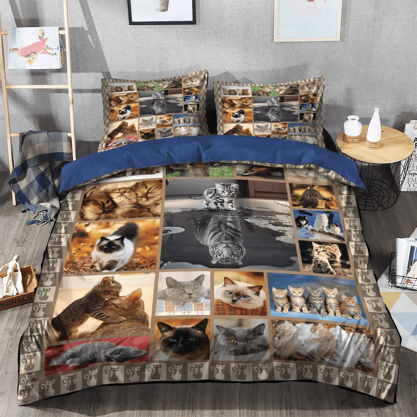 Cat Paw Queen Size Bedding Set, Cat Tracks King Size Bedding Set, Cat Soft Duvet Cover Set, Cute Cats Bedding Set, Gifts for Cat