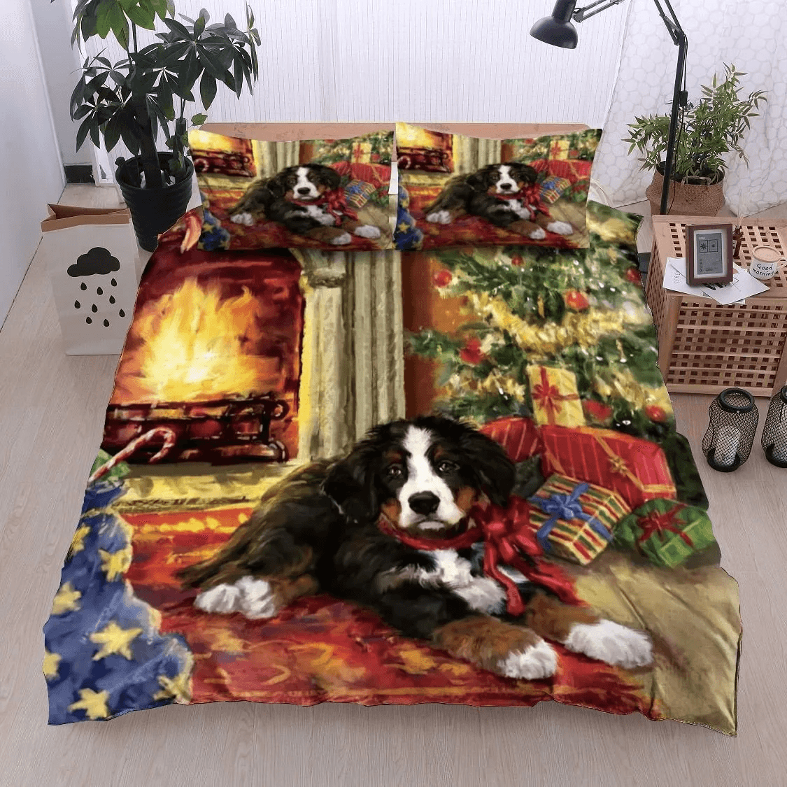 Personalized 3-piece Duvet Cover Bedding Set  Christmas Bernese Mountain Dog Bedding Set