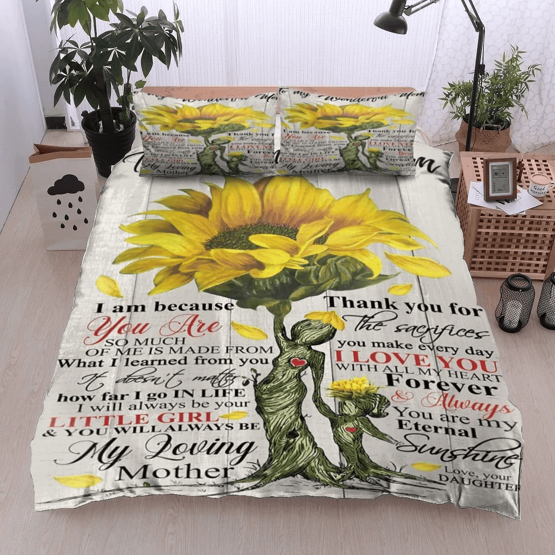 Personalized 3-piece Duvet Cover Bedding Set Family Sunflower To My Wonderful Mom Love Your Daughter Bedding Set