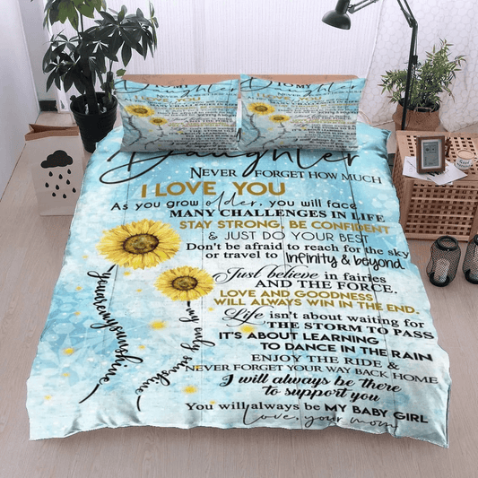Personalized 3-piece Duvet Cover Bedding Set Sunflower To My Daughter Your Mom Bedding Set
