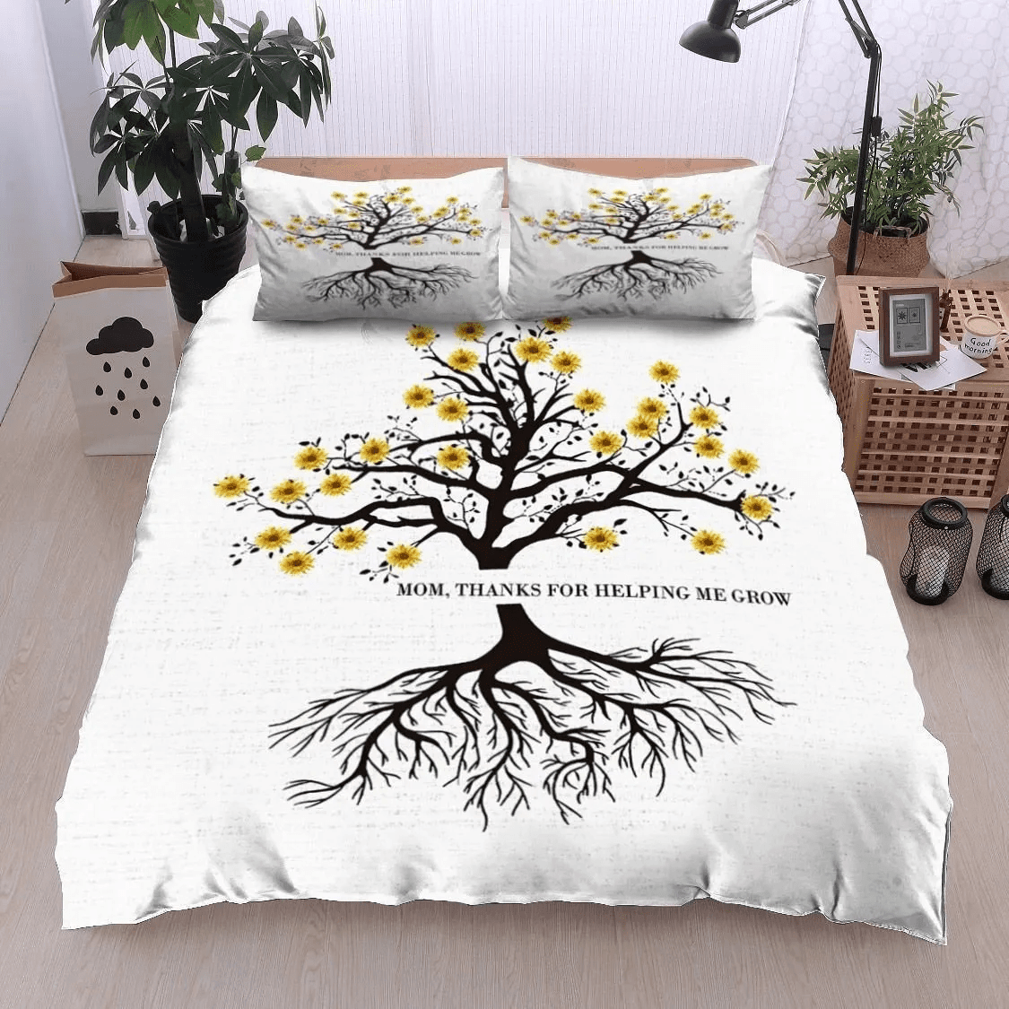 Personalized 3-piece Duvet Cover Bedding Set  Sunflower Tree Mom Bedding Set