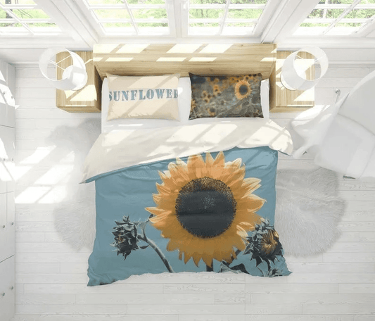 Personalized 3-piece Duvet Cover Bedding Set  Summer Sunflower Bedding Set