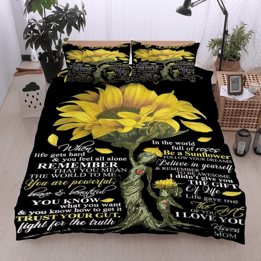 Personalized 3-piece Duvet Cover Bedding Set  Family Sunflower Kisses Mom Bedding Set