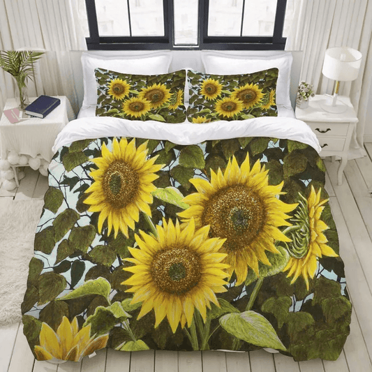 Personalized 3-piece Duvet Cover Bedding Set  Sunflower Summer Bedding Set