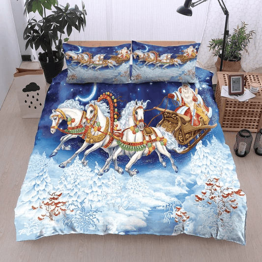 Personalized 3-piece Duvet Cover Bedding Set  Christmas Horse Santa Claus Bedding Set