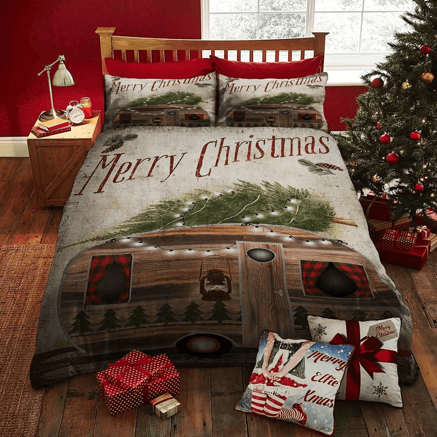 Personalized 3-piece Duvet Cover Bedding Set  Christmas Camping Bedding Set