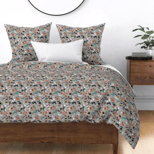 Personalized 3-piece Duvet Cover Bedding Set Dogs Halloween Costumes Dog Breeds Dressed Up Fabric Grey Bedding Set