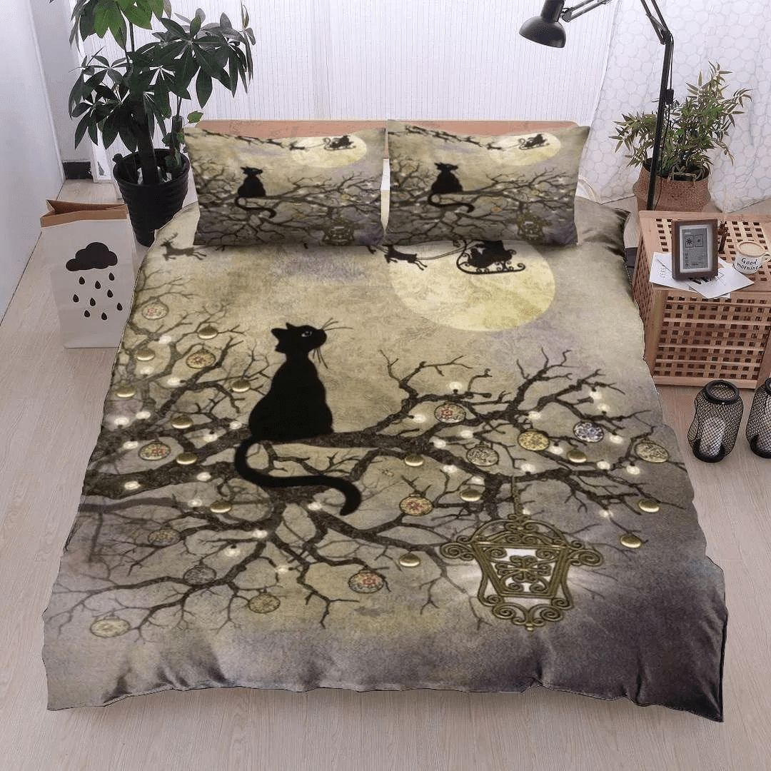 Personalized 3-piece Duvet Cover Bedding Set  Black Cat Christmas Bedding Set